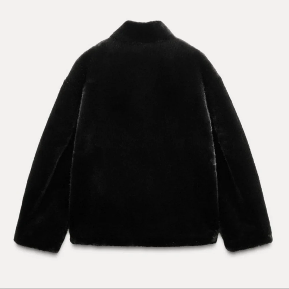 Zara Coat Jewel Faux Fur Black NWT - Picture 8 of 12